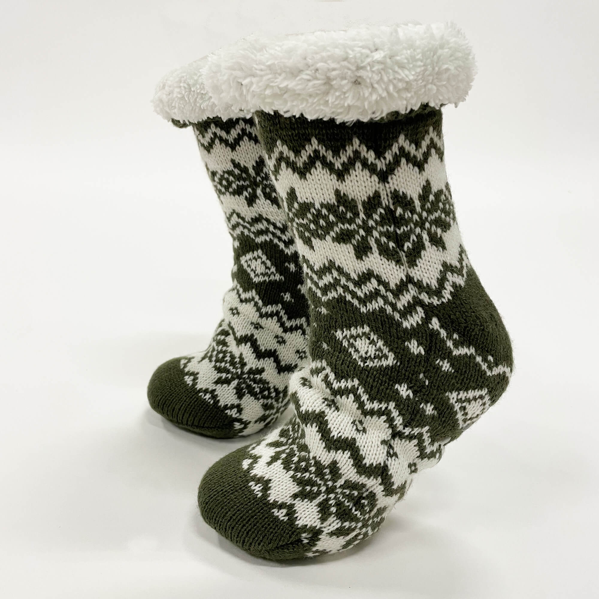 SVEN - House socks - non-slip - with sherpa lining - one size - Martini Olive