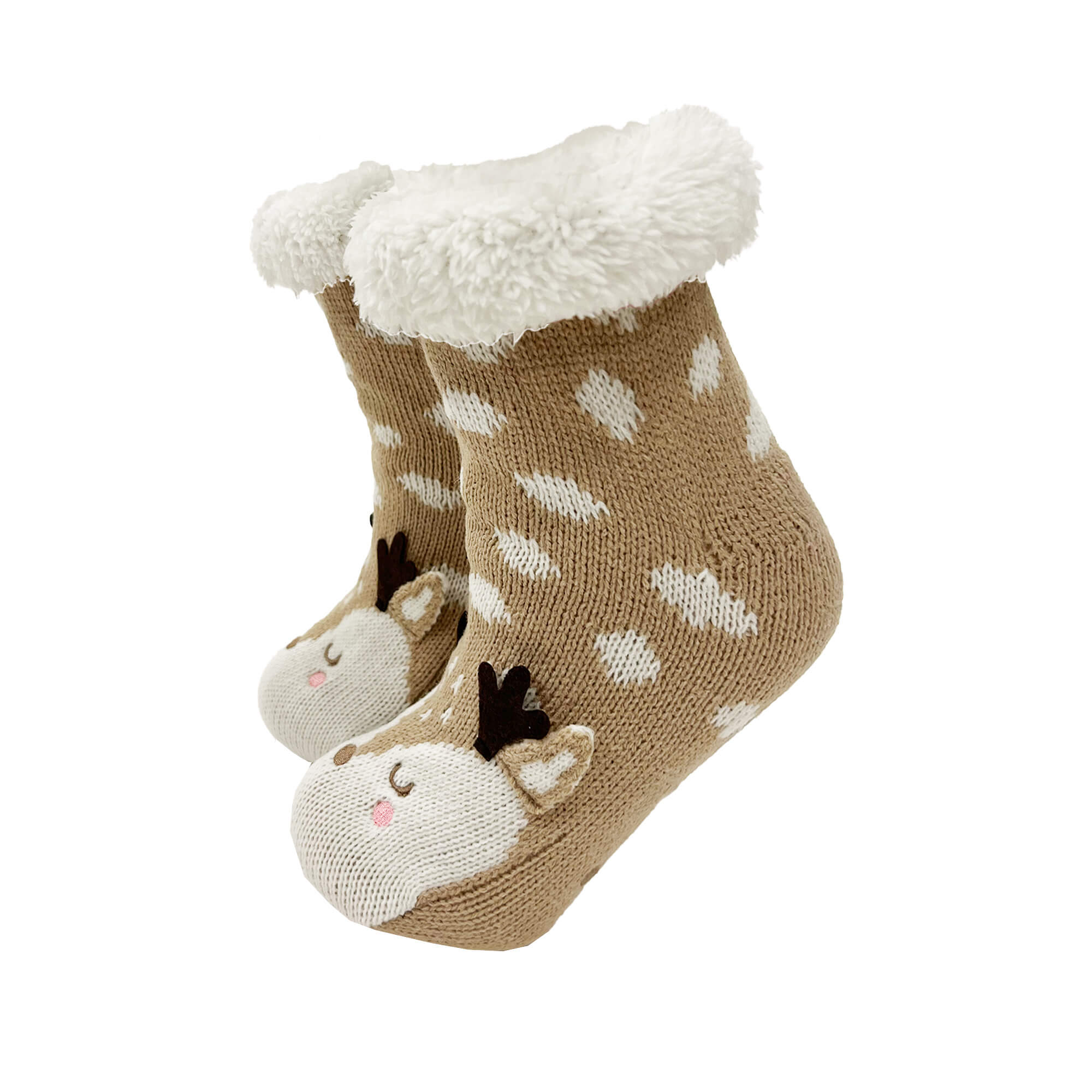 BAMBI - Chaussettes de maison taille 31/34 - antidérapantes - avec doublure sherpa - Hazelnut