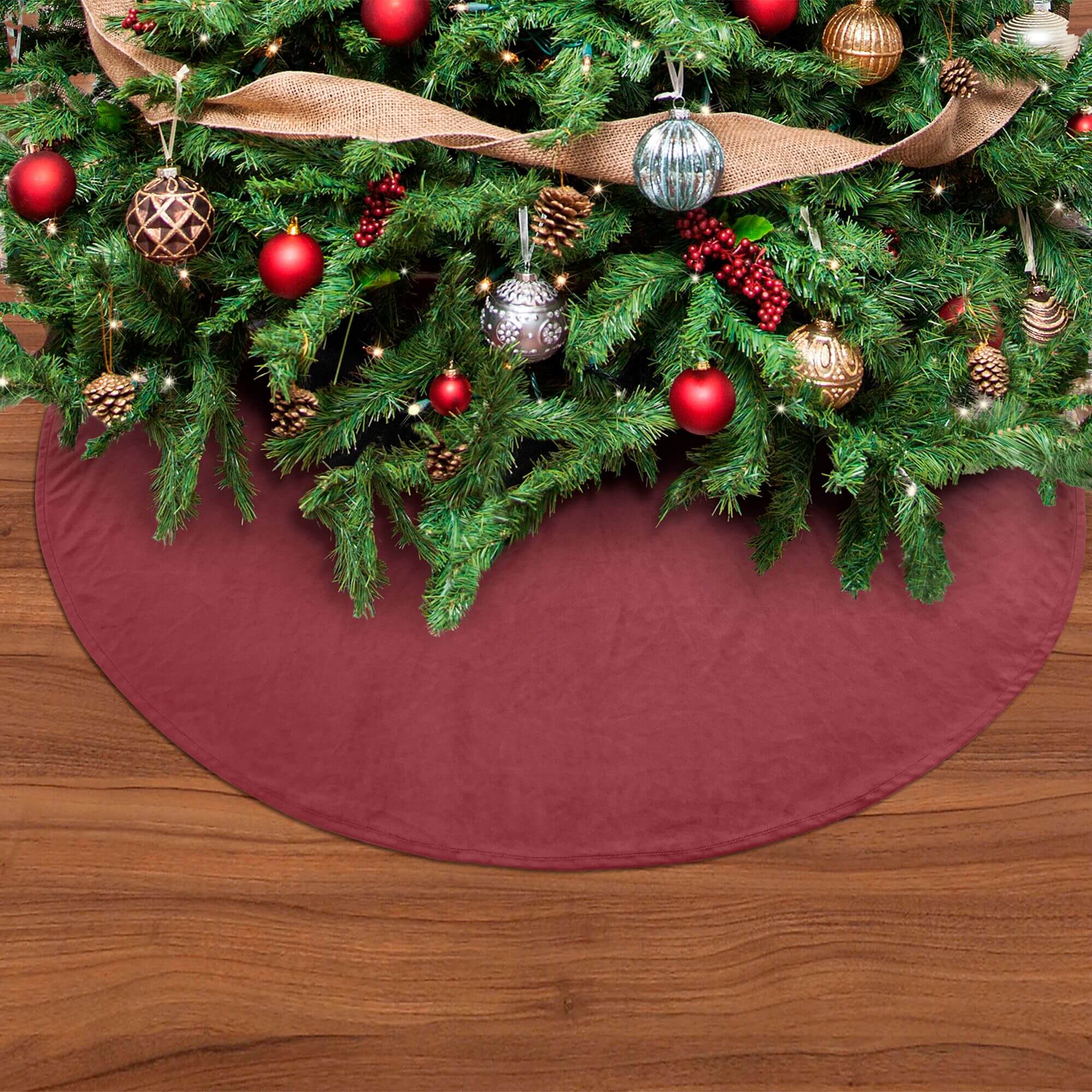 LUMI – Christmas Tree Skirt - Ø120 cm - velvet -  Biking red - red